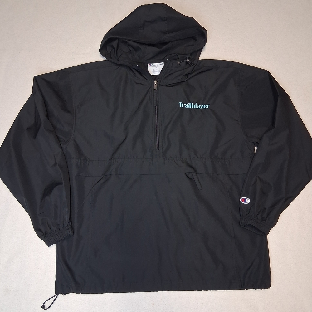 Champion Hooded Anorak Pullover - Black with Teal "Trailblazer"